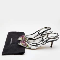 Pre Owned Dolce & Gabbana Black/White Mesh and Patent Leather Embellished Slingback Pumps Size 38