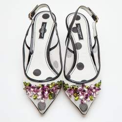 Pre Owned Dolce & Gabbana Black/White Mesh and Patent Leather Embellished Slingback Pumps Size 38