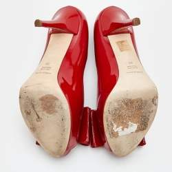 Pre Owned Dolce & Gabbana Red Patent Leather Bow Peep Toe Platform Pumps Size 39