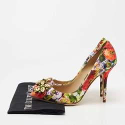 Pre Owned Dolce & Gabbana Multicolor Floral Fabric Crystal Embellished Bellucci Pumps Size 39