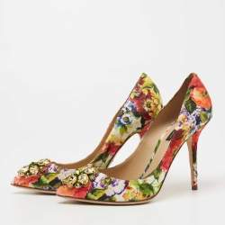 Pre Owned Dolce & Gabbana Multicolor Floral Fabric Crystal Embellished Bellucci Pumps Size 39