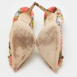 Pre Owned Dolce & Gabbana Multicolor Floral Fabric Crystal Embellished Bellucci Pumps Size 39