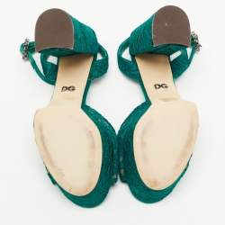 Pre Owned Dolce & Gabbana Green Lace and Satin  Keira Embellished Platform Sandals Size 41