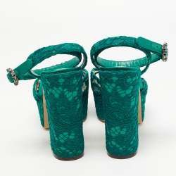 Pre Owned Dolce & Gabbana Green Lace and Satin  Keira Embellished Platform Sandals Size 41