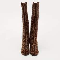 Dolce & Gabbana Brown Leopard Print Suede Knee Length Boots Size 40