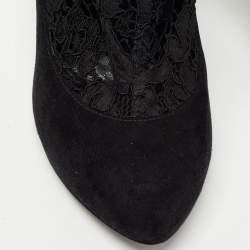 Dolce & Gabbana Black Suede and Lace Pointed Toe Booties Size 38.5