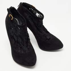 Dolce & Gabbana Black Suede and Lace Pointed Toe Booties Size 38.5