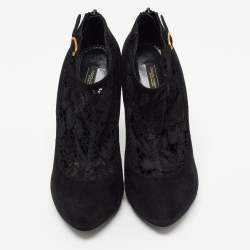 Dolce & Gabbana Black Suede and Lace Pointed Toe Booties Size 38.5