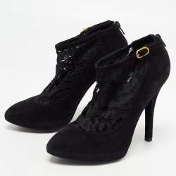 Dolce & Gabbana Black Suede and Lace Pointed Toe Booties Size 38.5