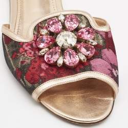 Pre Owned Dolce & Gabbana Pink Printed Fabric Crystal Embellished Sofia Flat Slides Size 38