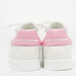 Pre Owned Dolce & Gabbana White/Pink Leather Portofino Low Top Sneakers Size 41