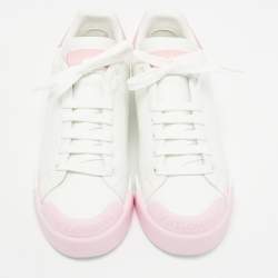 Pre Owned Dolce & Gabbana White/Pink Leather Portofino Low Top Sneakers Size 41