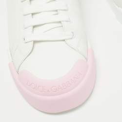 Pre Owned Dolce & Gabbana White/Pink Leather Portofino Low Top Sneakers Size 41
