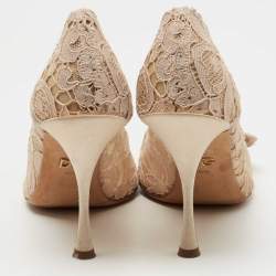Pre Owned Dolce & Gabbana Beige Lace Crystal Embellishment Pointed Toe Pumps Size 40.5