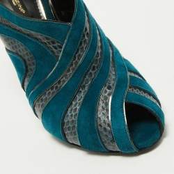 Dolce & Gabbana Teal Suede and Snakeskin Peep Toe Ankle Booties Size 38.5