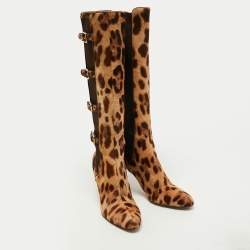 Dolce & Gabbana Brown/Brown Leopard Print Calf Hair Knee Length Boots Size 41