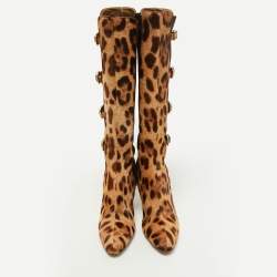 Dolce & Gabbana Brown/Brown Leopard Print Calf Hair Knee Length Boots Size 41