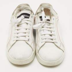 Pre Owned Dolce & Gabbana White Leather Portofino Low Top Sneakers Size 38.5