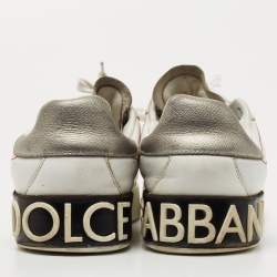 Pre Owned Dolce & Gabbana White Leather Portofino Low Top Sneakers Size 38.5