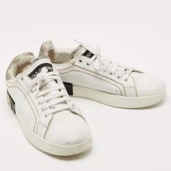 Pre Owned Dolce & Gabbana White Leather Portofino Low Top Sneakers Size 38.5