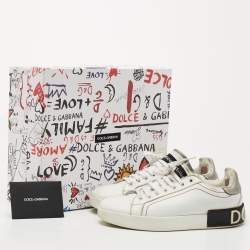 Pre Owned Dolce & Gabbana White Leather Portofino Low Top Sneakers Size 38.5