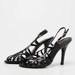 Pre Owned Dolce & Gabbana Black Leather Strappy Slingback Sandals Size 39.5