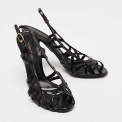 Pre Owned Dolce & Gabbana Black Leather Strappy Slingback Sandals Size 39.5