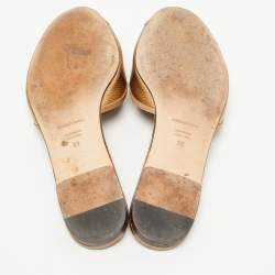 Pre Owned Dolce & Gabbana Metallic Gold Lizard Embossed Leather Flat Slides Size 39