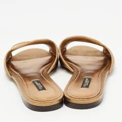 Pre Owned Dolce & Gabbana Metallic Gold Lizard Embossed Leather Flat Slides Size 39