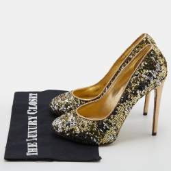 مملوكة مسبقًا Dolce & Gabbana Metallic Gold/Silver Sequins Round Toe Pumps Size 36