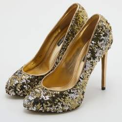 مملوكة مسبقًا Dolce & Gabbana Metallic Gold/Silver Sequins Round Toe Pumps Size 36