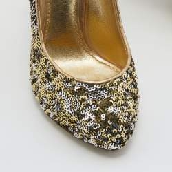 مملوكة مسبقًا Dolce & Gabbana Metallic Gold/Silver Sequins Round Toe Pumps Size 36
