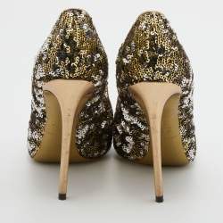 مملوكة مسبقًا Dolce & Gabbana Metallic Gold/Silver Sequins Round Toe Pumps Size 36