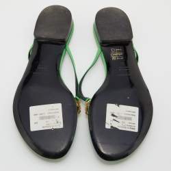 Pre Owned Dolce & Gabbana Green Satin Heritage Thong Flats Size 39