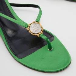 Pre Owned Dolce & Gabbana Green Satin Heritage Thong Flats Size 39
