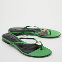 Pre Owned Dolce & Gabbana Green Satin Heritage Thong Flats Size 39