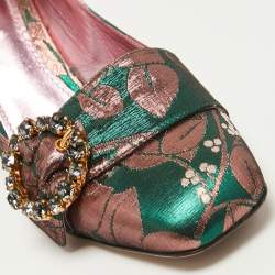 Pre Owned Dolce & Gabbana Green/Pink Floral Brocade Fabric Embellished Block Heel Pumps Size 39