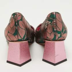Pre Owned Dolce & Gabbana Green/Pink Floral Brocade Fabric Embellished Block Heel Pumps Size 39
