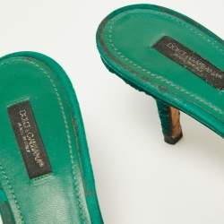 Pre Owned Dolce & Gabbana Green Lace and Mesh  Keria Crystal Embellished Slide Sandals Size 39