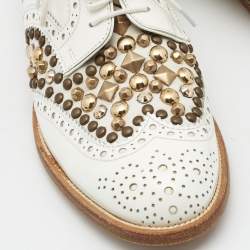 Pre Owned Dolce & Gabbana White Leather Studded Perforated Oxford Size 35 