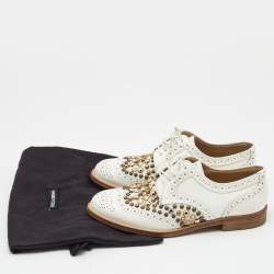 Pre Owned Dolce & Gabbana White Leather Studded Perforated Oxford Size 35 