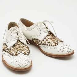Pre Owned Dolce & Gabbana White Leather Studded Perforated Oxford Size 35 
