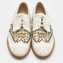 Pre Owned Dolce & Gabbana White Leather Studded Perforated Oxford Size 35 