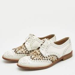 Pre Owned Dolce & Gabbana White Leather Studded Perforated Oxford Size 35 