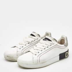 Pre Owned Dolce & Gabbana White Leather Portofino Low Top Sneakers Size 37.5