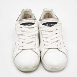 Pre Owned Dolce & Gabbana White Leather Portofino Low Top Sneakers Size 37.5