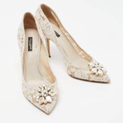 Pre Owned Dolce & Gabbana White Lace Bellucci Pumps Size 41