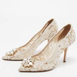 Pre Owned Dolce & Gabbana White Lace Bellucci Pumps Size 41