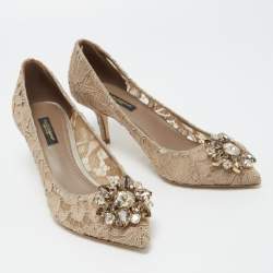 Pre Owned Dolce & Gabbana Beige Lace Bellucci Pumps Size 37