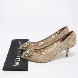 Pre Owned Dolce & Gabbana Beige Lace Bellucci Pumps Size 37